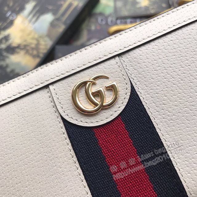 Gucci包 古馳錢包 523154白全皮 Supreme高級人造帆布 條紋織帶 原單Ophidia系列拉鏈錢包  gudj1054